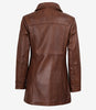 Womens Tall Shirt Collar Cognac Leather Coat - 3/4 Length Coat