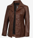 Womens Brown Leather 3 4 Length Coat