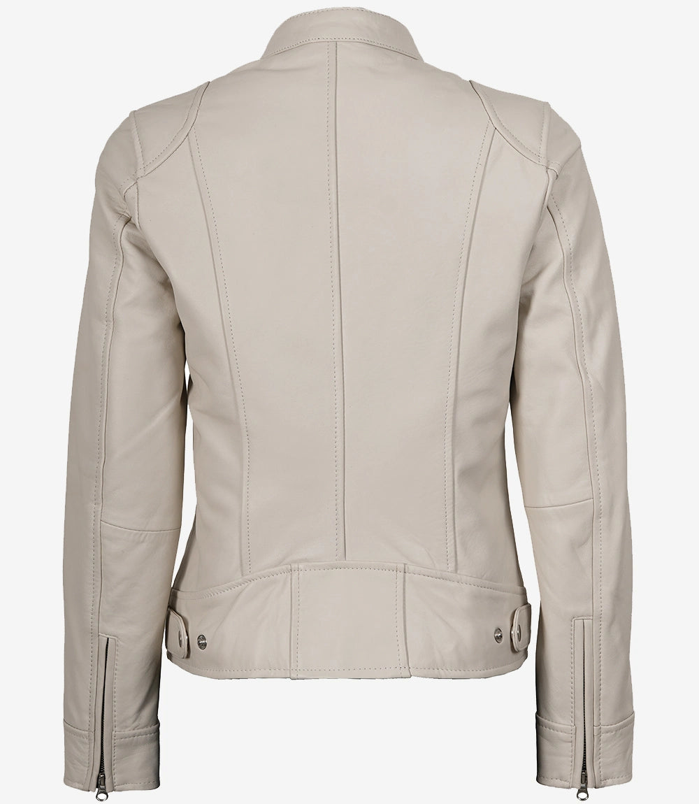 Women's Off White Biker Style Leather Jacket