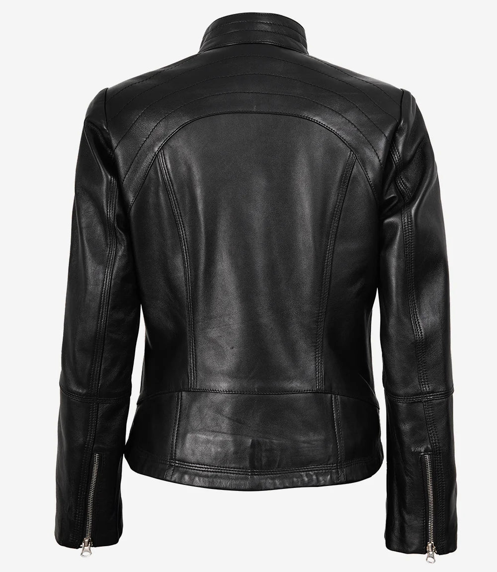 Acerra Damen Slim Fit Schwarze Lederjacke im Bikerstil