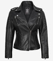 Schwarze Lederjacke im Biker-Stil für Damen mit Kapuze