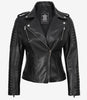 Schwarze Lederjacke im Biker-Stil für Damen mit Kapuze