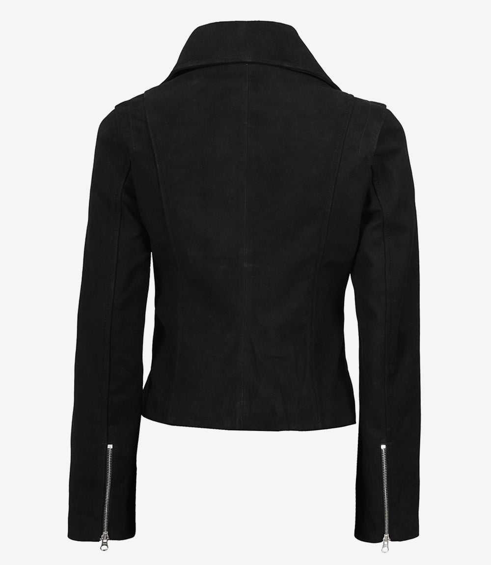 Womens Black Real Suede Biker Style Jacket