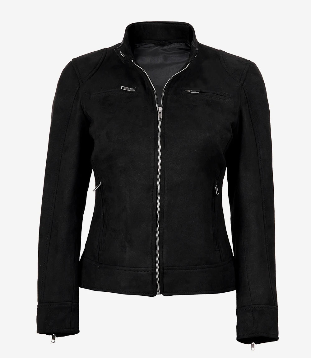 Women's Black Faux Suede Biker Style Jacket