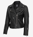 Feinste schwarze Lederjacke im Biker-Stil für Damen