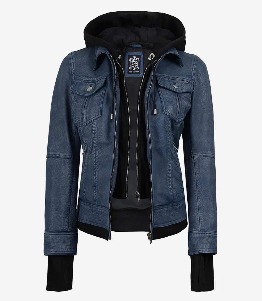 Tralee Damen Cognac Wachs-Bomberlederjacke mit abnehmbarer Kapuze
