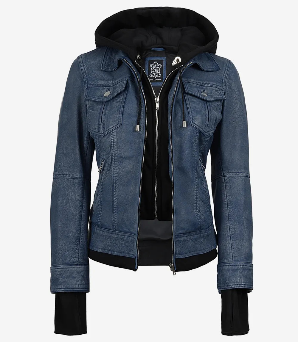 Tralee Damen Cognac Wachs-Bomberlederjacke mit abnehmbarer Kapuze