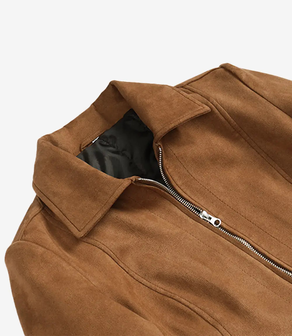Womens Shirt Collar Light Brown Faux Suede Jacket