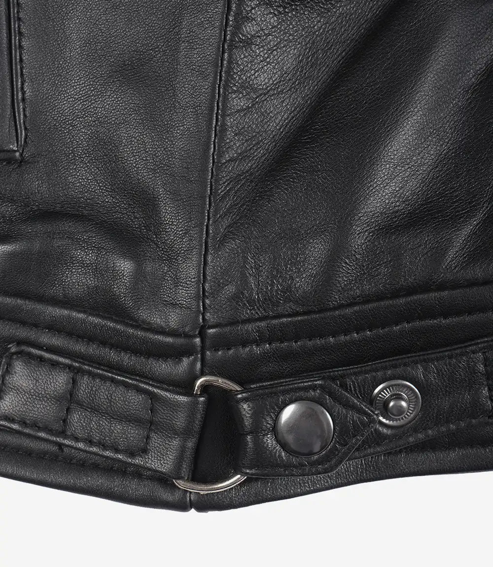 Schwarze Lederjacke im Biker-Stil für Damen – gesteppte Schultern