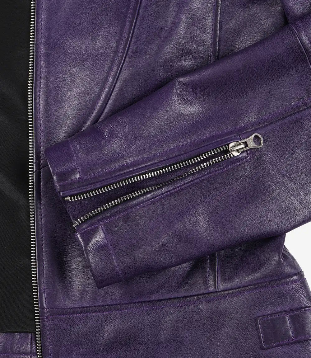 Women's Purple Modern Fit Biker Style Leather Jacket