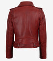 Rote asymmetrische Lederjacke im Biker-Stil mit Gürtel für Damen