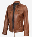 Women's Real Lambskin Leather Tan Quilted Biker Style Jacket
