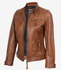 Women's Real Lambskin Leather Tan Quilted Biker Style Jacket