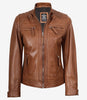 Women's Real Lambskin Leather Tan Quilted Biker Style Jacket