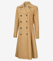 Womens Beige Double Breasted Wool Trench Coat