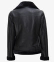 Womens Black Asymmetrical Shearling Leather Jacket