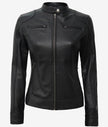 Schwarze Damenjacke aus Lammleder im Bikerstil