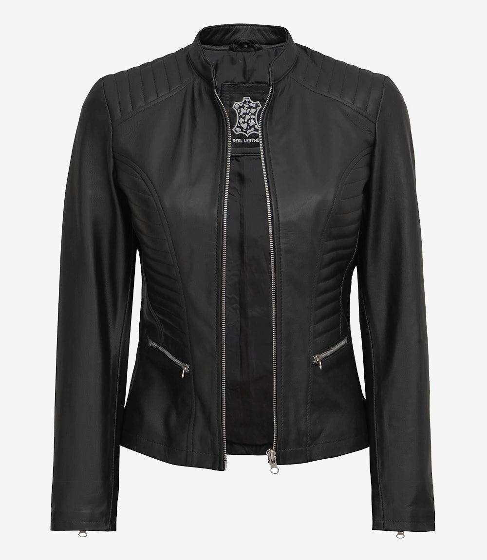 Womens Petite Black Slim Fit Leather Jacket