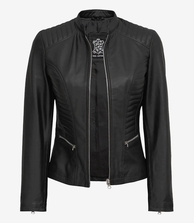 Womens Petite Black Slim Fit Leather Jacket
