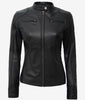 Schwarze Damenjacke aus Lammleder im Bikerstil