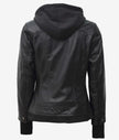 The Celeste: Womens Black Bomber Leather Jacket with Removable Hood