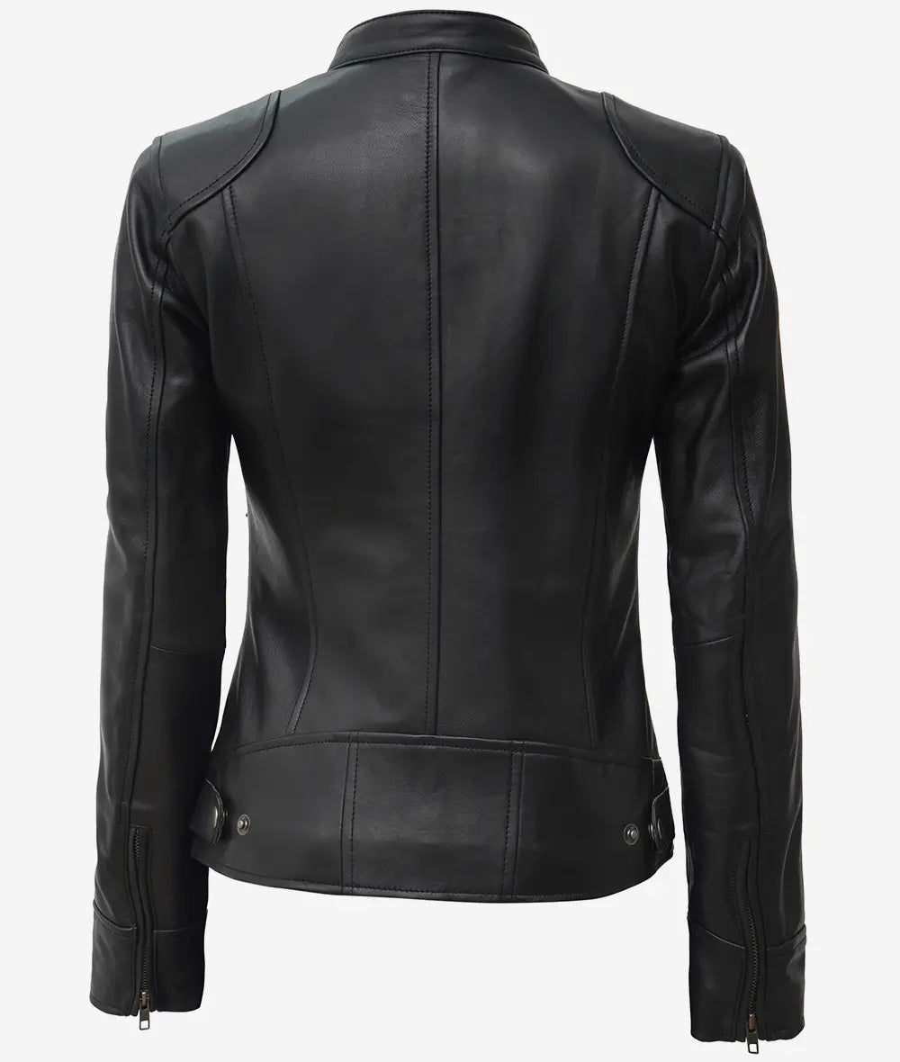 Schwarze Damenjacke aus Lammleder im Bikerstil