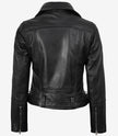 Asymmetrische schwarze Damen-Lederjacke im Biker-Stil mit Gürtel