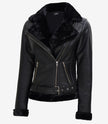 Womens Black Asymmetrical Shearling Leather Jacket