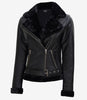 Womens Black Asymmetrical Shearling Leather Jacket