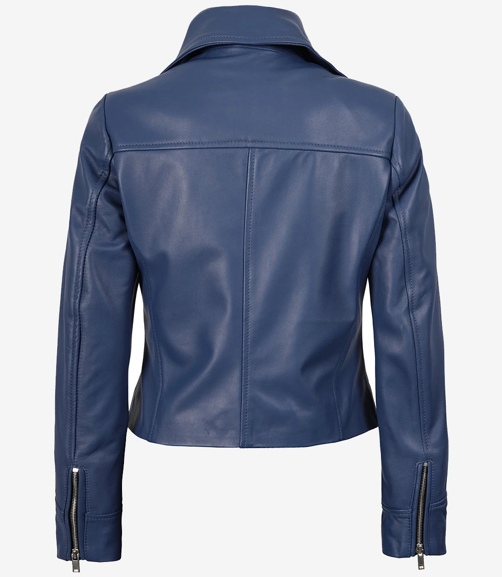 Damenjacke aus echtem Lammleder im blauen Biker-Stil
