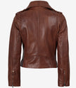 Women's Distressed Asymmetrical Cognac Biker Style Leather Jacket
