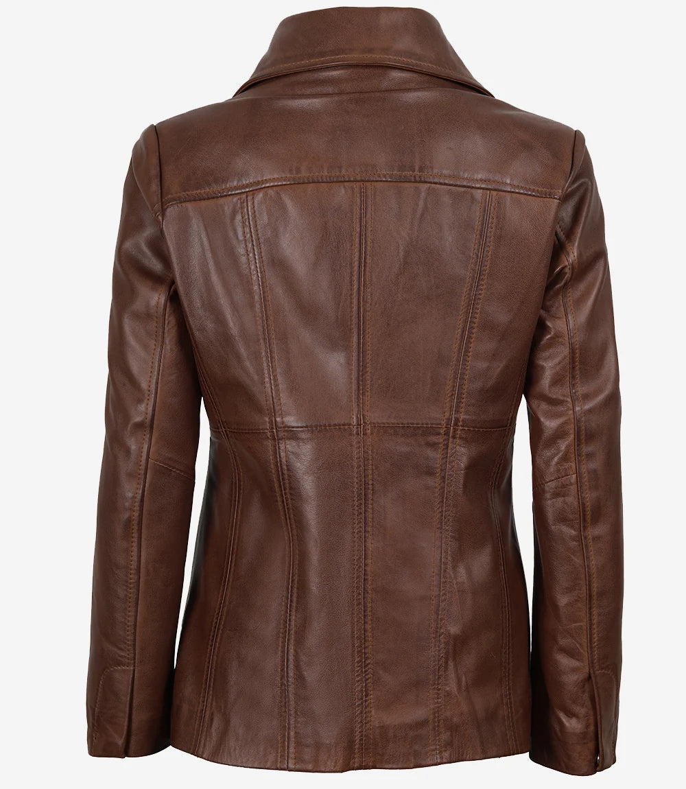 Womens Brown Leather 3 4 Length Coat