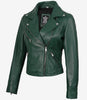 Women's Real Lambskin Leather Green Biker Style Jacket