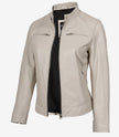 Women's Off White Biker Style Leather Jacket