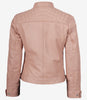 Rosa Lederjacke im Biker-Stil für Damen – gesteppte Schulter