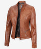 Womens Petite Biker Fitted Tan Leather Jacket