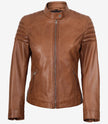 Womens Real Lambskin Leather Tan Biker Style Jacket