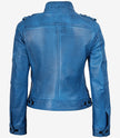 Blaue Damenjacke im Biker-Stil aus gewachstem Lammleder