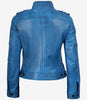 Blaue Damenjacke im Biker-Stil aus gewachstem Lammleder