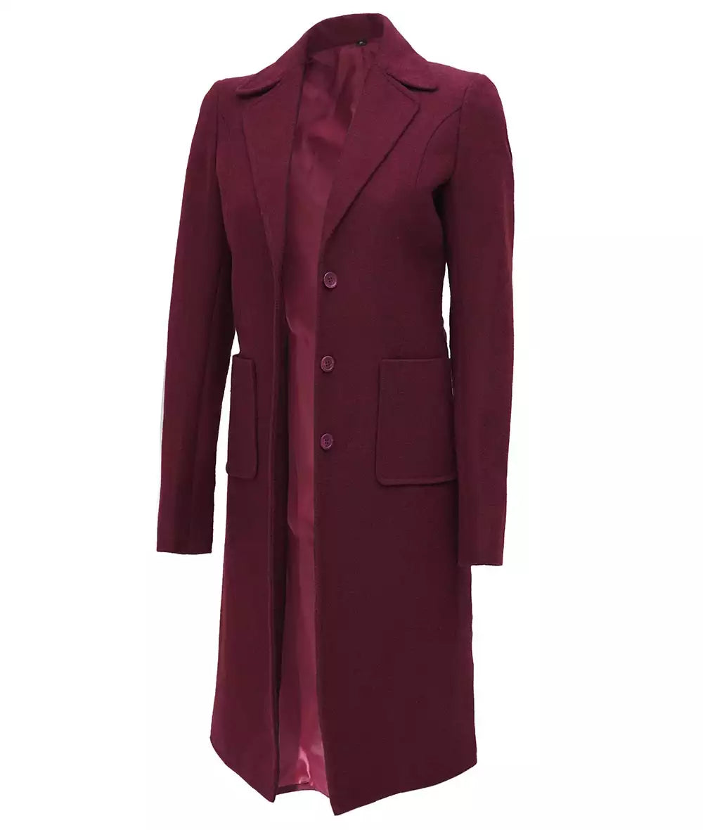 Womens Long Maroon Wool Coat